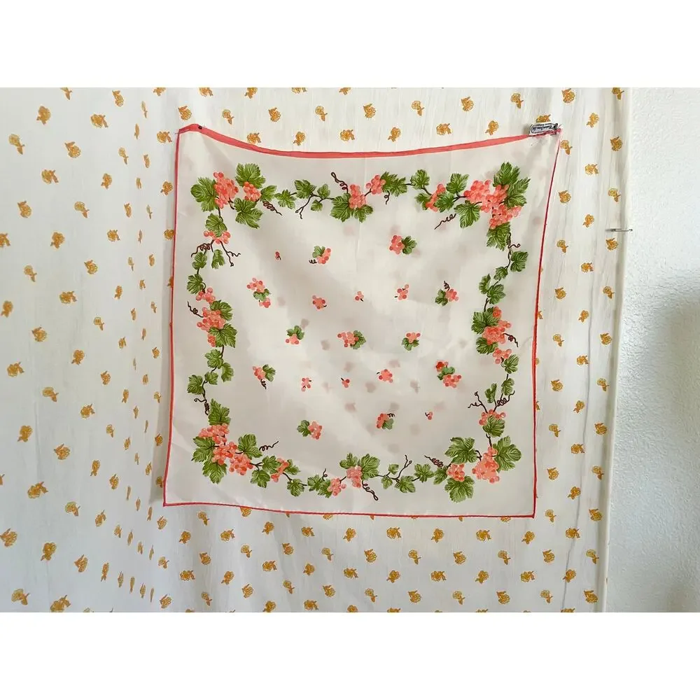 Vintage 60s 70s Nasharr Frères Grape Vine Scarf Made in Japan